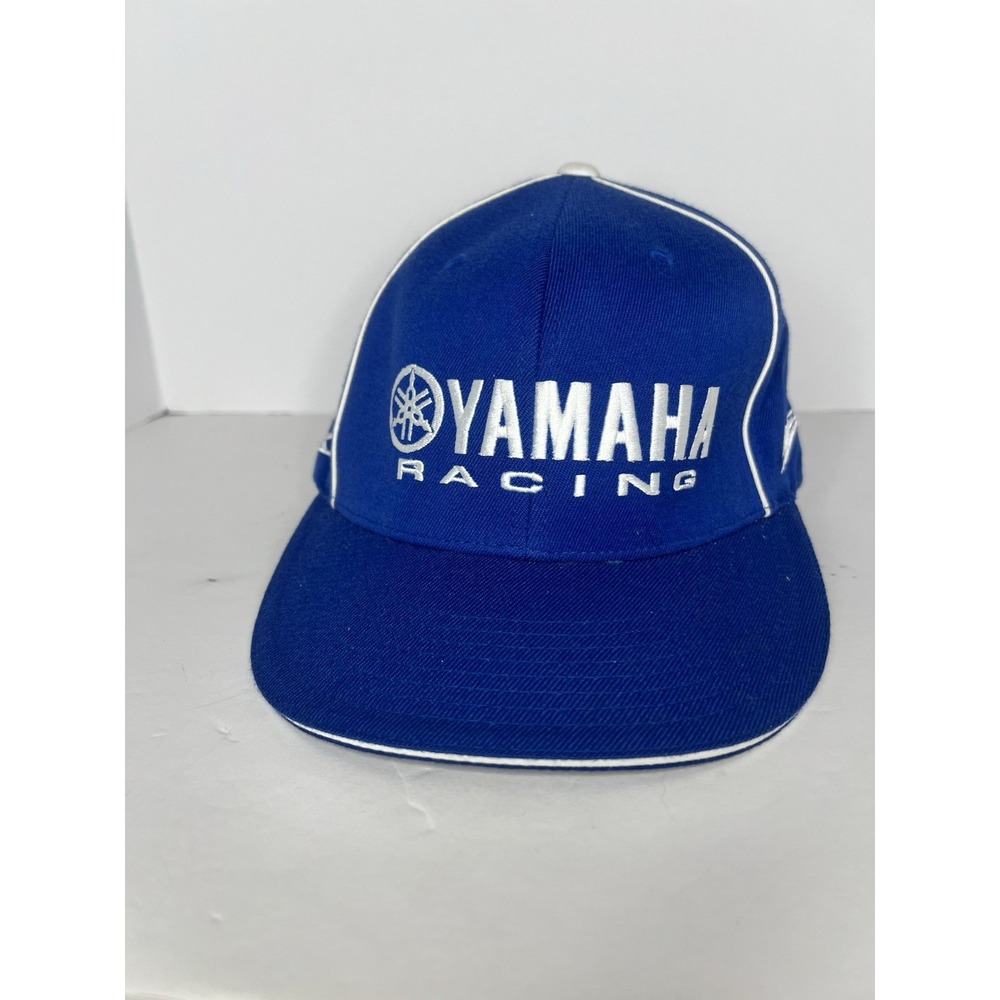 Yamaha Racing Blue White Piping Baseball Hat Cap Mens Flex Fit FX Size S /‎ M